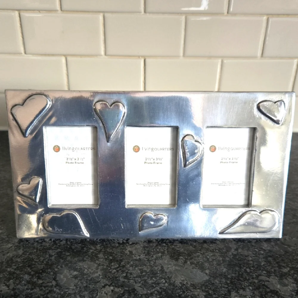 Living Quarters Silver Metal Heart Embellished Three Photo Frame